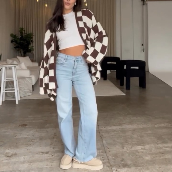 Miss Love Sweaters - Boutique checkered oversized cardigan